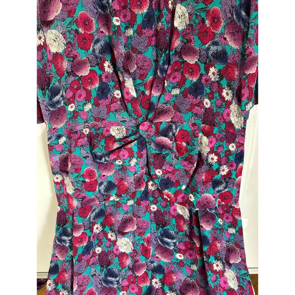 Vintage 1980s Jane Schaffhausen Belle France Prairie Style Teal Floral Dress 10 - Picture 7 of 8